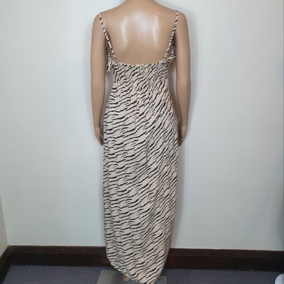 Maxi Dress zebra print beige Size 8 strappy v-neck Imprint Cotton - Picture 3 of 8